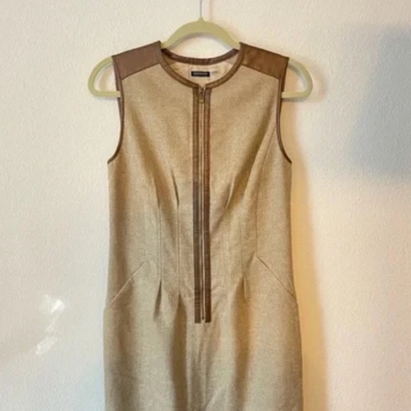 Magaschoni Wool Faux Leather Trim Zipper Sheath Dress Sz 8 - Picture 5 of 8